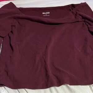 Hollister Burgundy Off-Shoulder Long Sleeve Crop Top